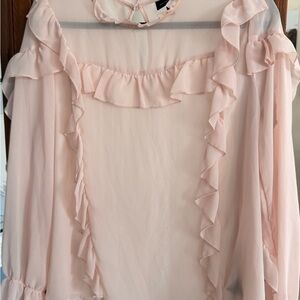 Who What Wear Pale Pink Ruffle Blouse